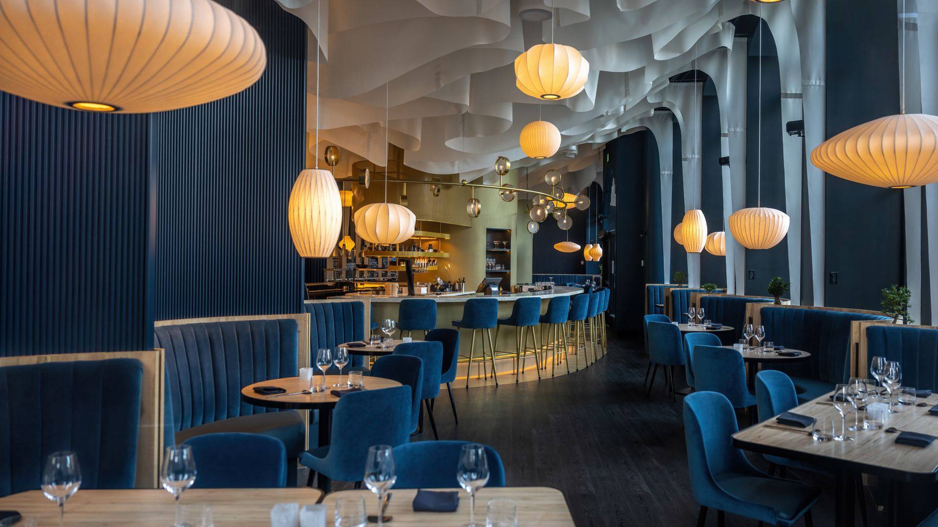 The main dining room, set for dinner