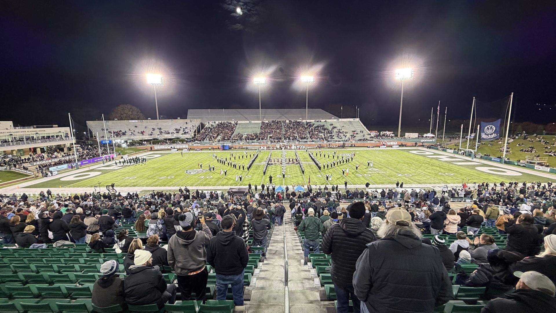 A packed home stand watching a night game
