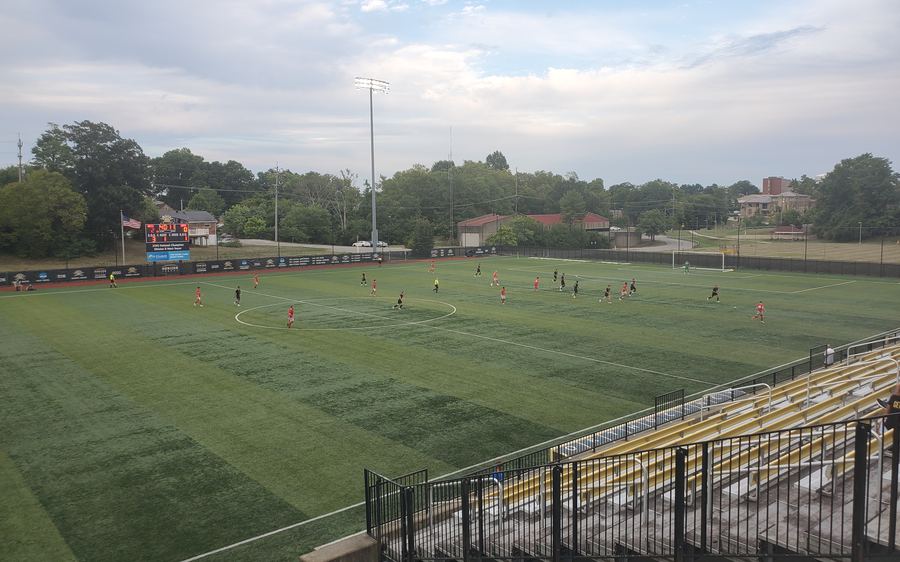 The home field from the stands on a clear evening